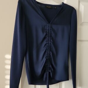 Ted baker knit v-neck top with satin front and adjustible ruching detail